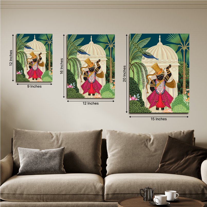 Set of 3 Shrinath Ji Pichwai Cow Wood Print Wall Art