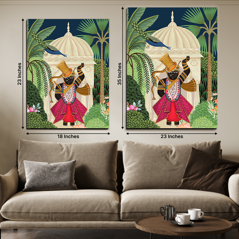 Set of 3 Shrinath Ji Pichwai Cow Wood Print Wall Art