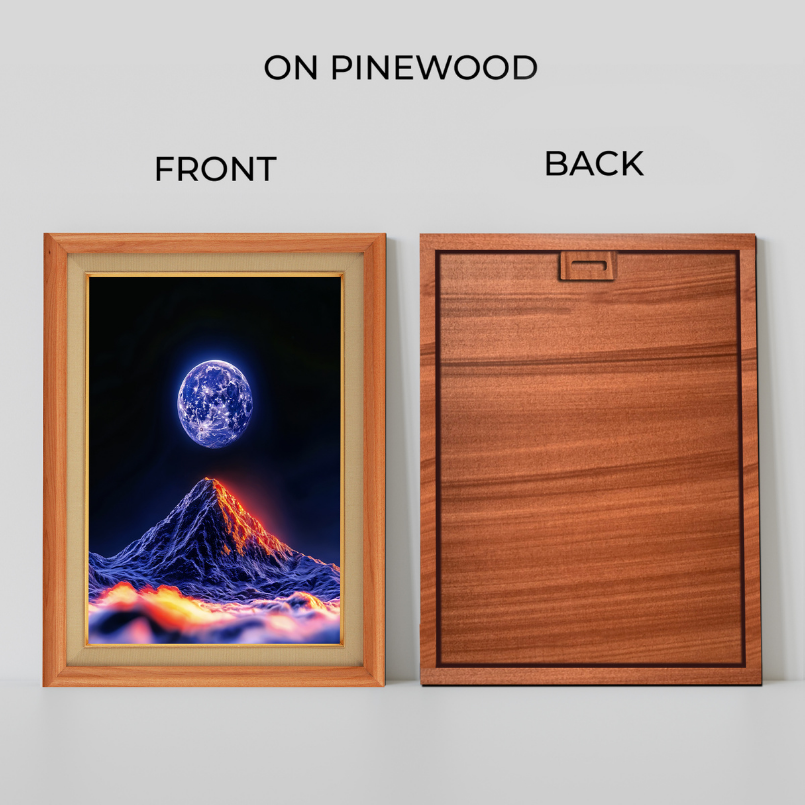 Moon Over Fiery Volcano Nights Wood Print Wall Art 18x23 Inches