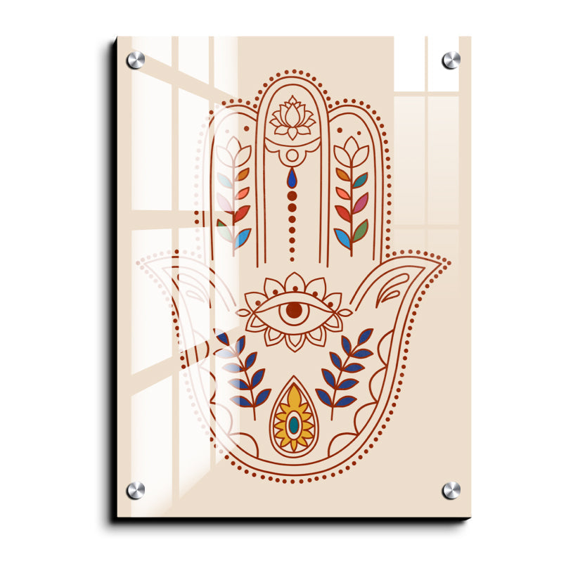 Hamsa Hand Evil Eye Protection Wood Print Wall Art