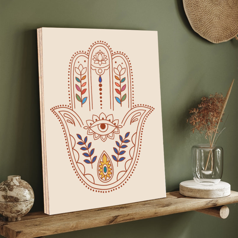 Hamsa Hand Evil Eye Protection Wood Print Wall Art