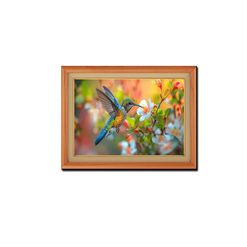 Vividly Colored Hummingbird In Nature Wood Print Wall Art 23x17.5 Inches