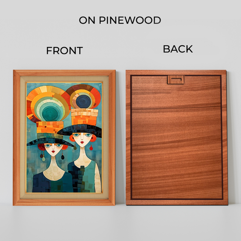 Two English Ladies With Colorful Hats Wood Print Wall Art 18x23 Inches