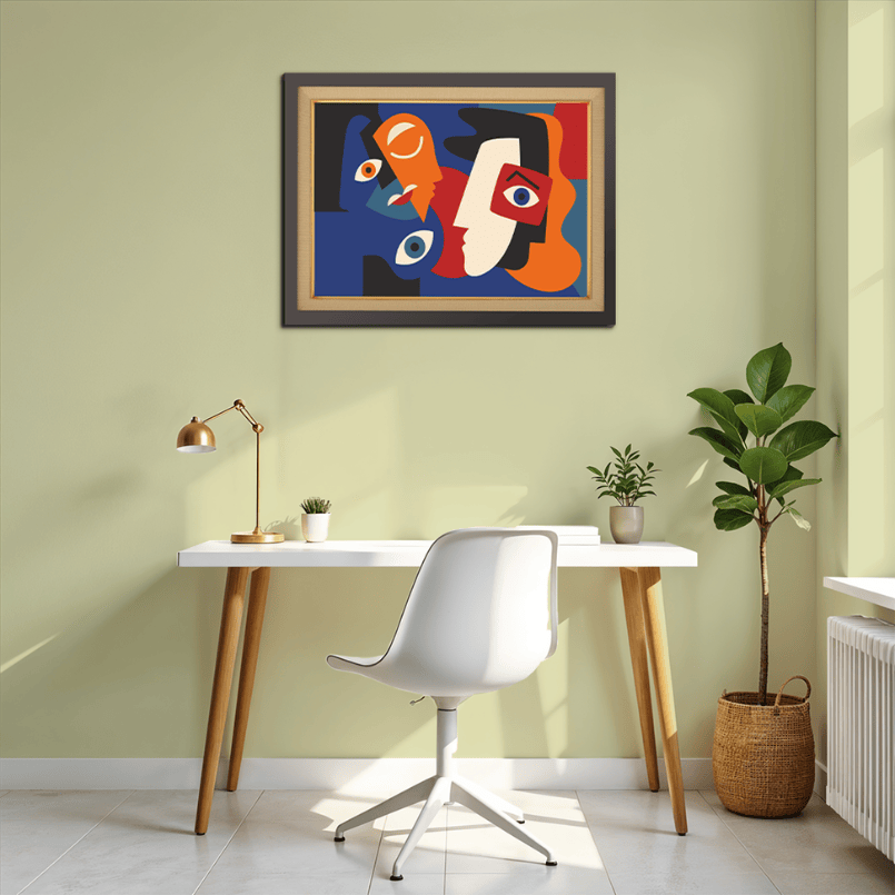Picasso Style Face Expressions Wood Print Wall Art 23x17.5 Inches