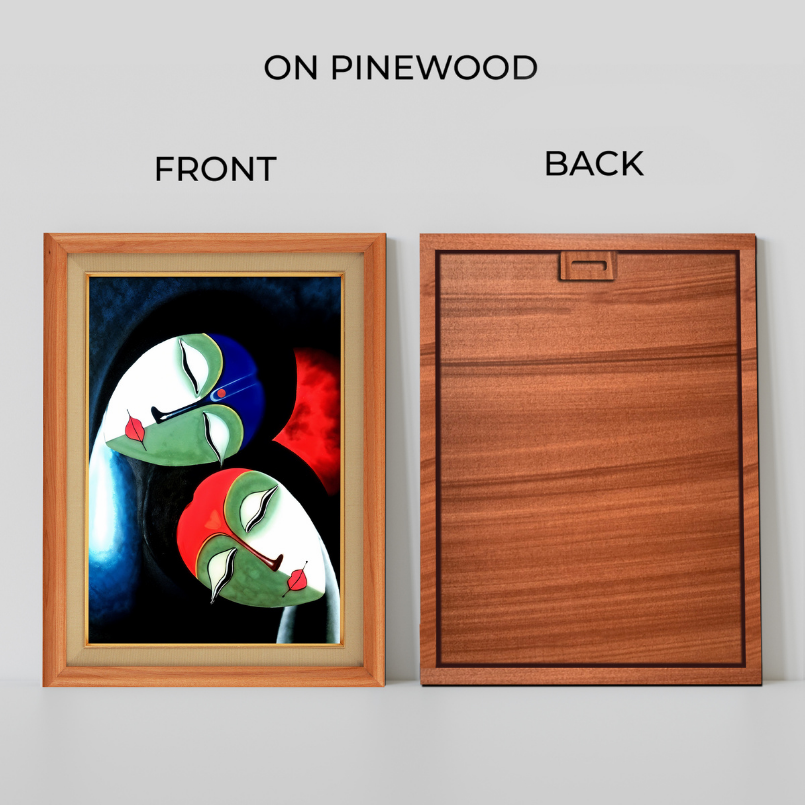 Radha Krishna Abstract Painting Wood Print Wall Art 18x23 Inches
