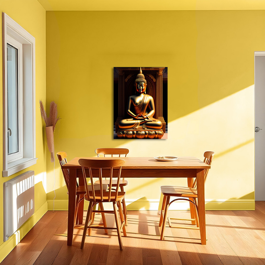 Meditating Buddha Idol Wood Print Wall Art Black & Gold