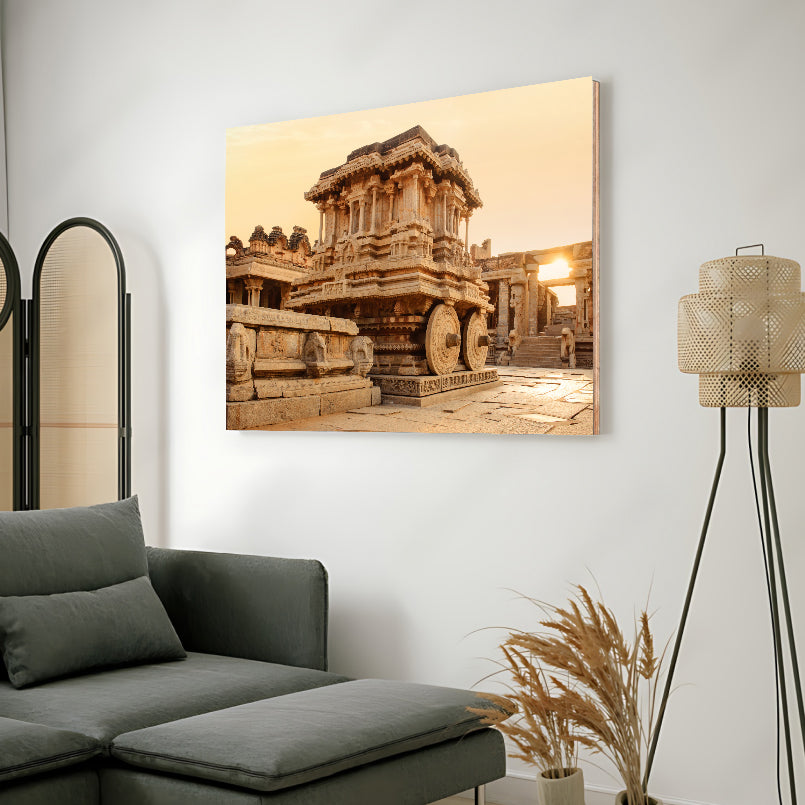 Stone Chariot in Hampi Vittala Temple Wood Print Wall Art