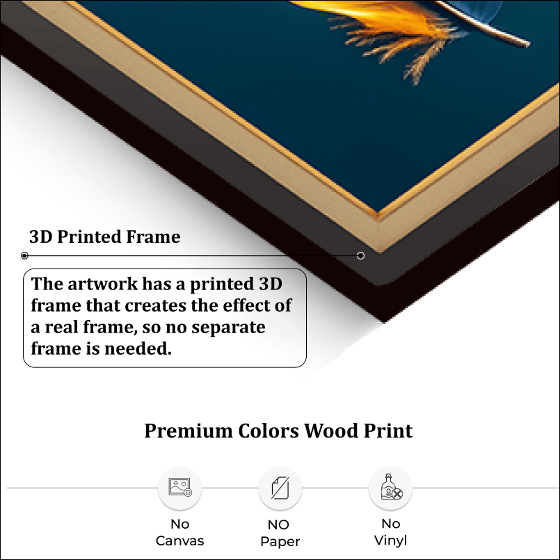 Vibrant Blue And Orange Feather Wood Print Wall Art 23x17.5 Inches