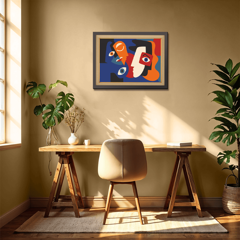 Picasso Style Face Expressions Wood Print Wall Art 23x17.5 Inches