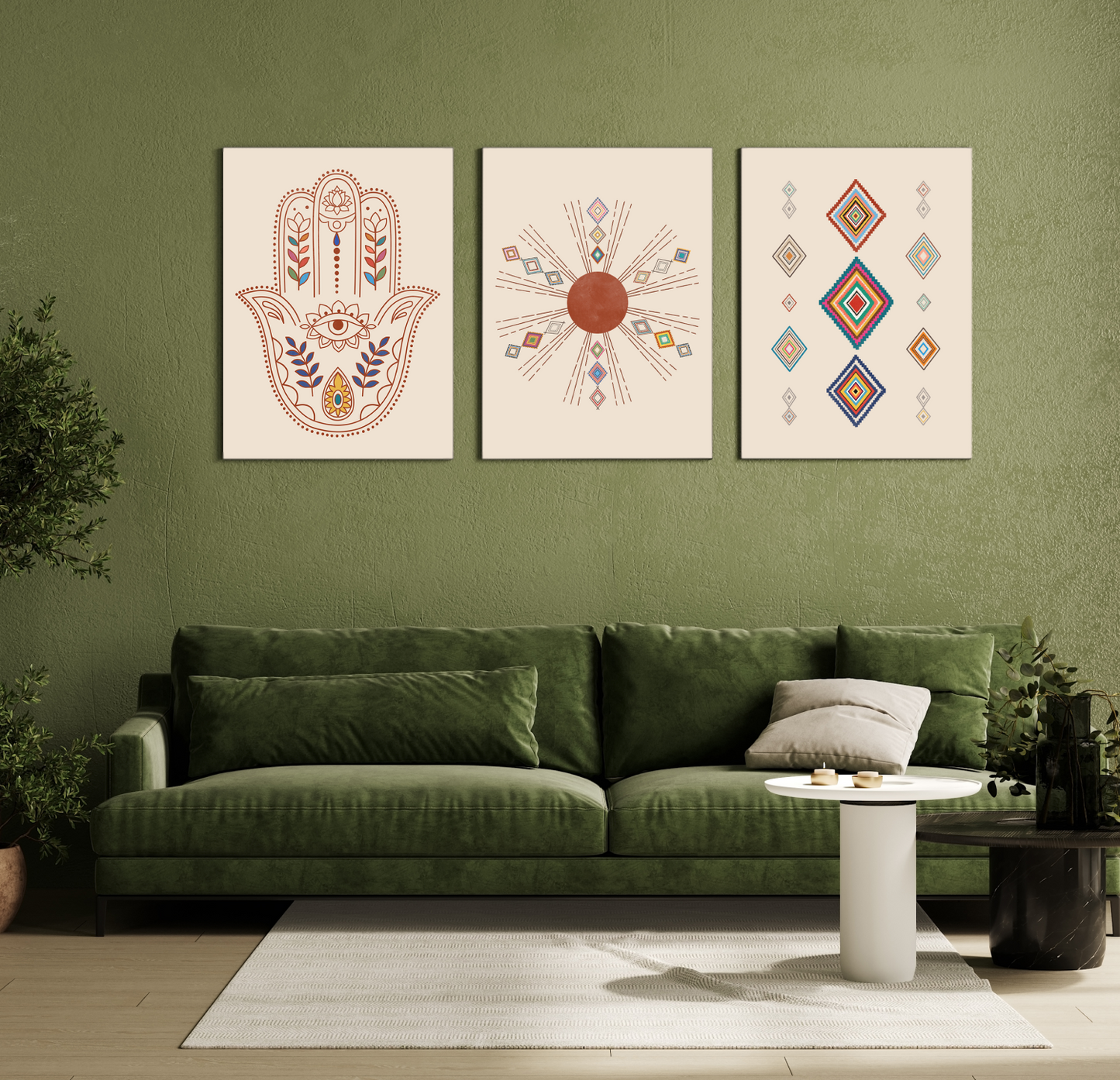 Hamsa Evil Eye Protector Wood Print Wall Art Set of 3