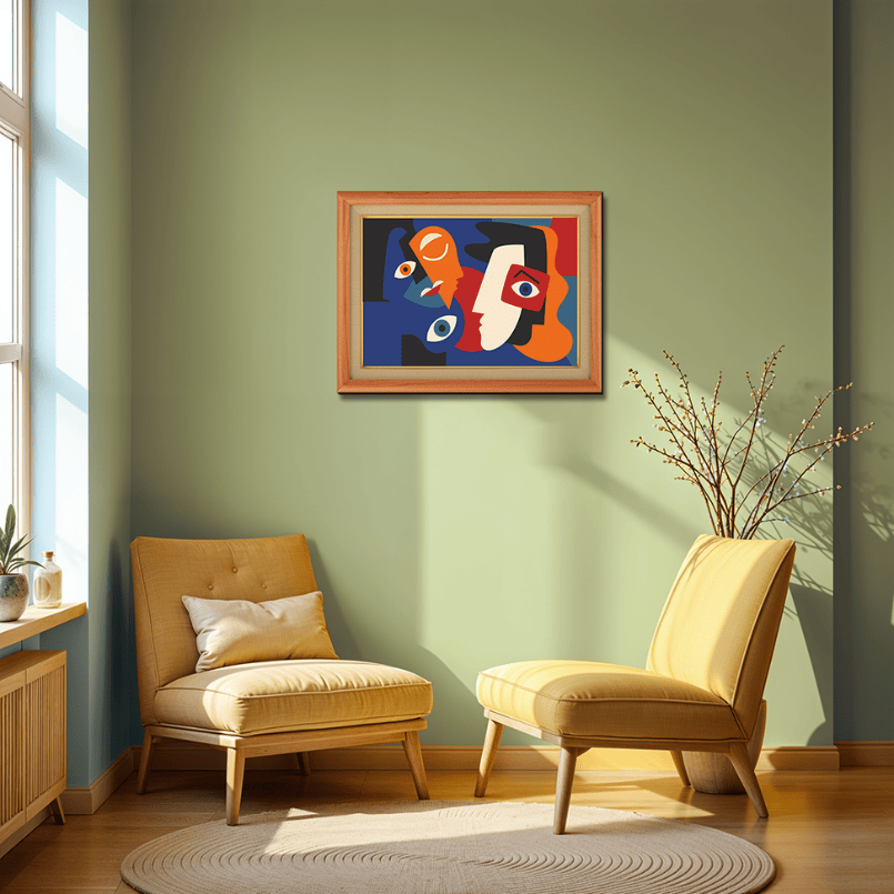 Picasso Style Face Expressions Wood Print Wall Art 23x17.5 Inches