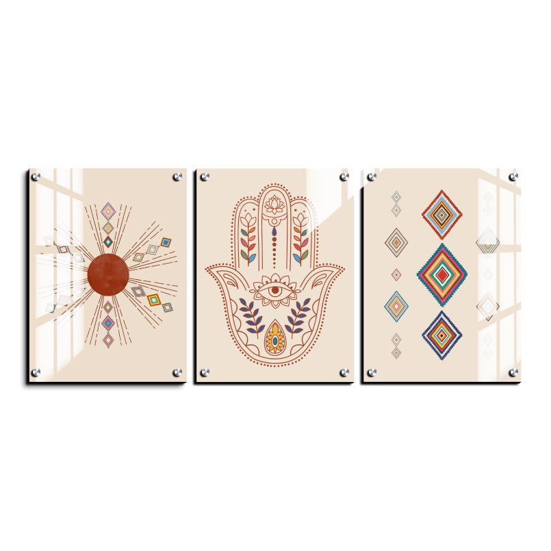 Hamsa Evil Eye Protector Wood Print Wall Art Set of 3