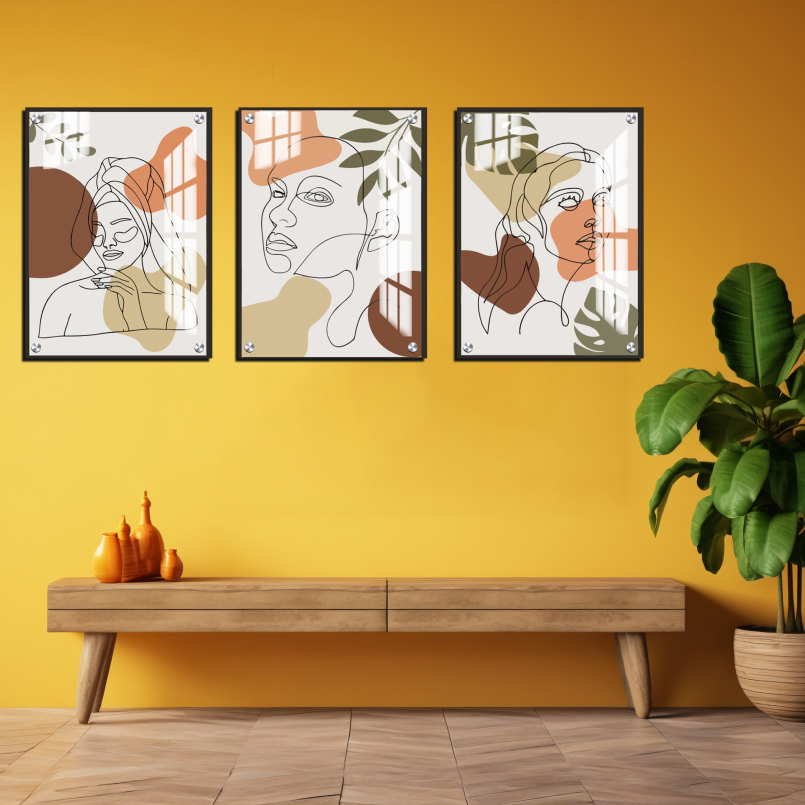 Female Face Boho Wood Print Wall Art Set of 3