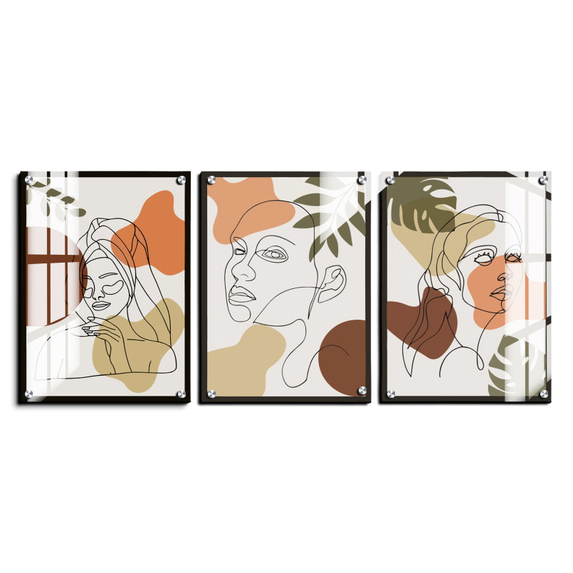 Female Face Boho Wood Print Wall Art Set of 3