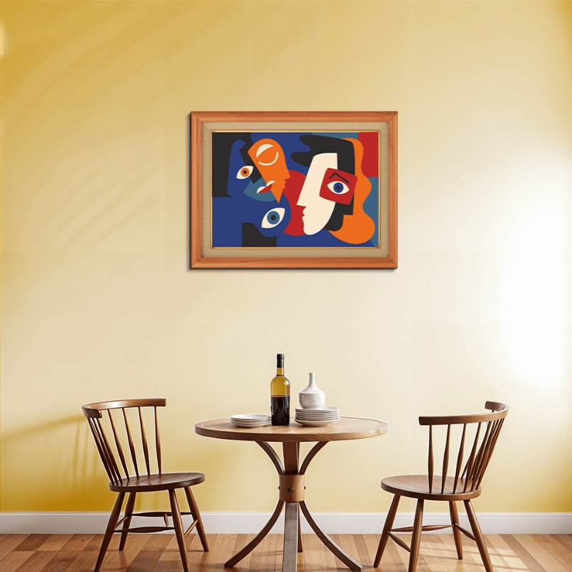 Picasso Style Face Expressions Wood Print Wall Art 23x17.5 Inches