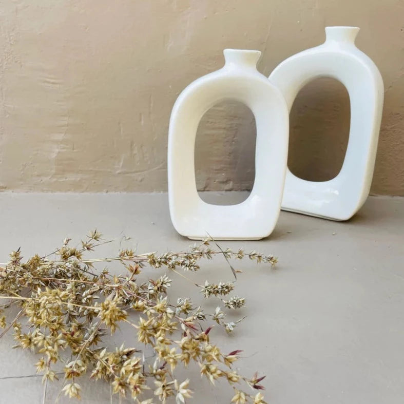 Abstract White Ceramic Decorative Handmade Craft Vase