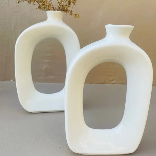 Abstract White Ceramic Decorative Handmade Craft Vase