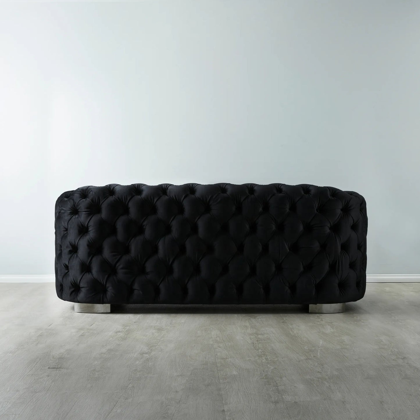 Luxurious Black Velvet 2-Seater Sofa - Black Nickel Legs