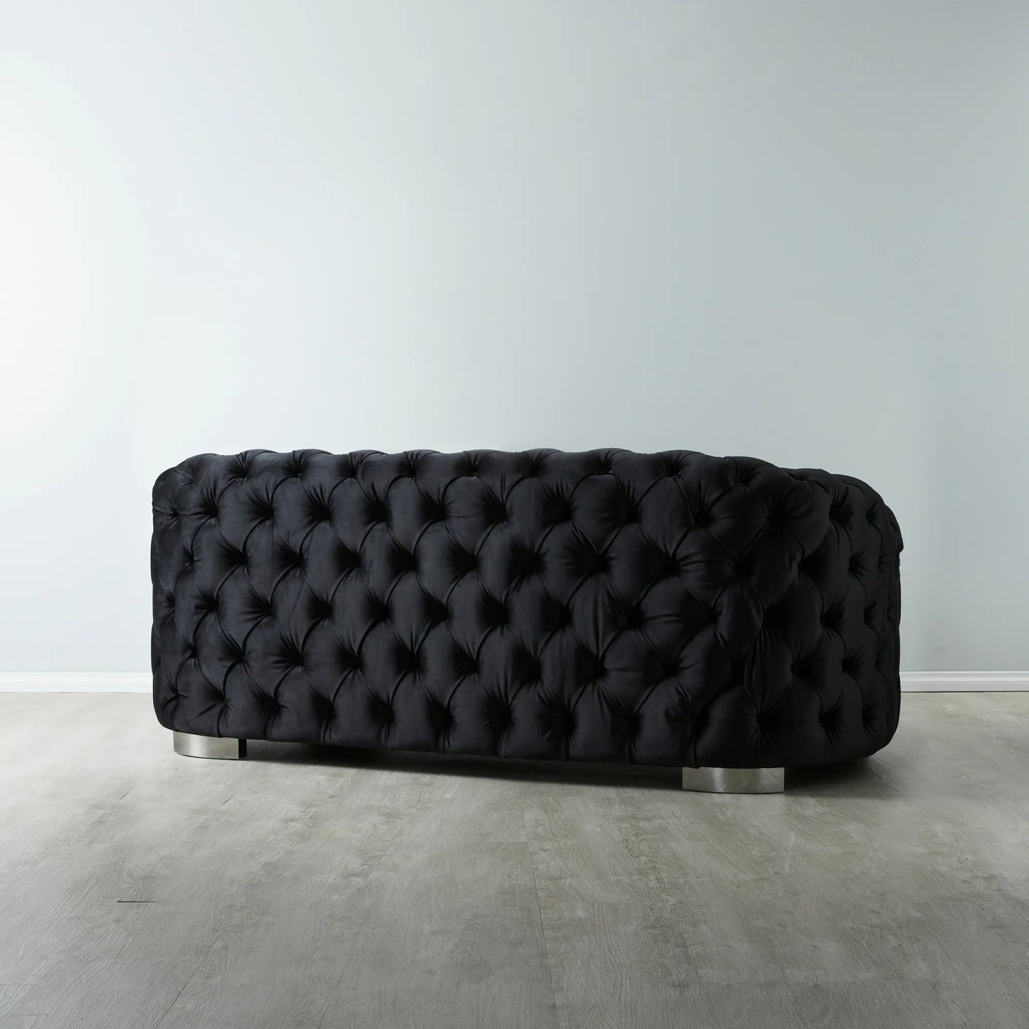 Luxurious Black Velvet 2-Seater Sofa - Black Nickel Legs