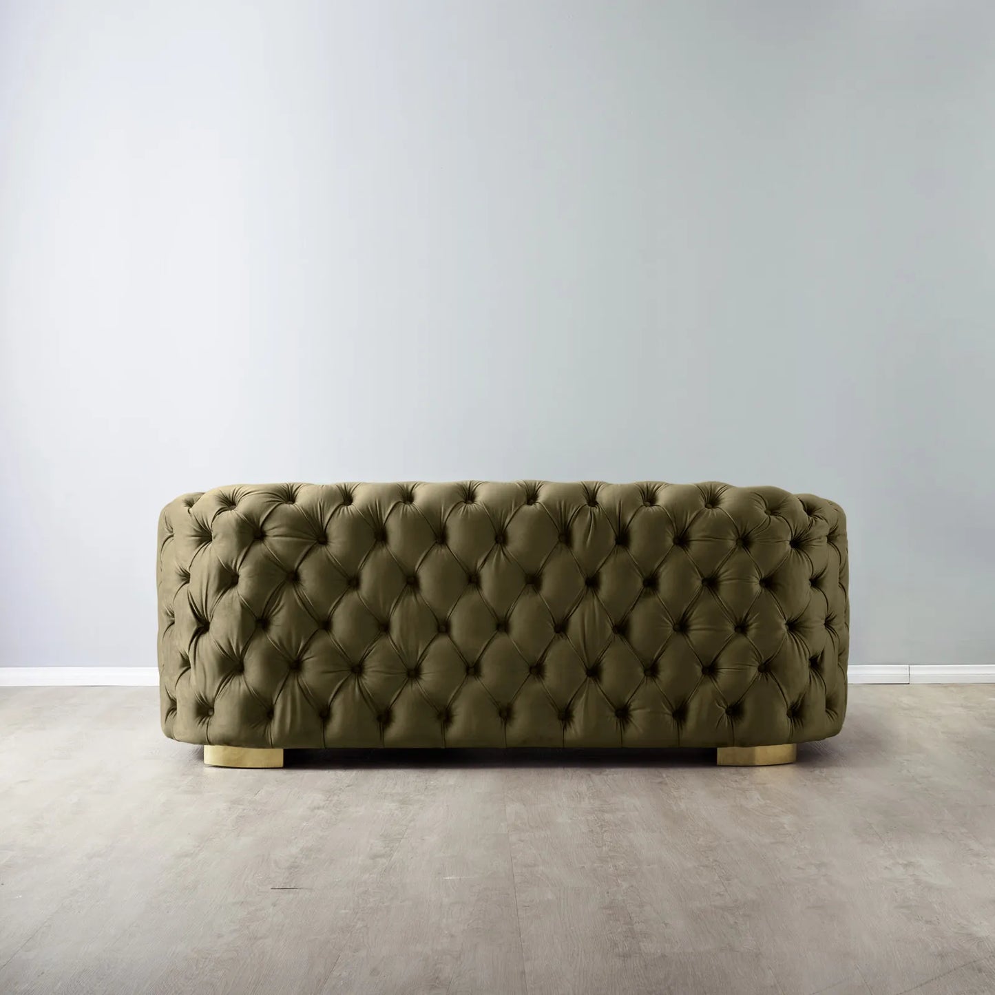Luxurious Olive Green Velvet 2-Seater Sofa Gold Legs