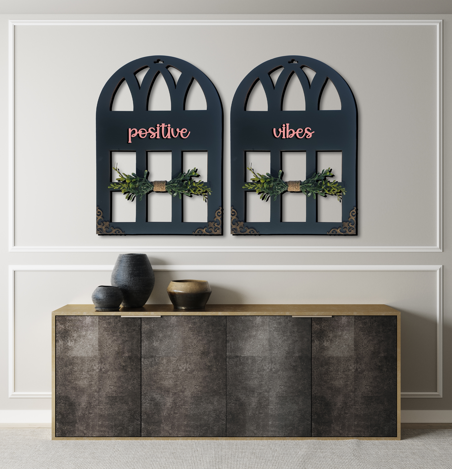 Positive Vibes Quote Window Wall Art Set Of 2
