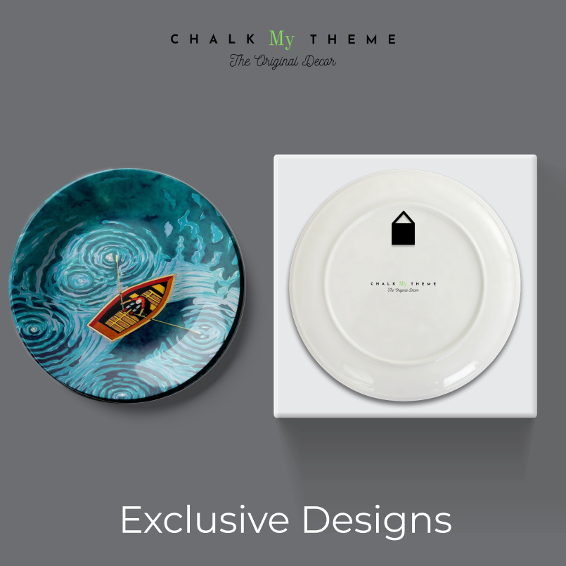 Unique ceramic décor inspired by Swirly Lake Boat Ceramic Wall Plate nature