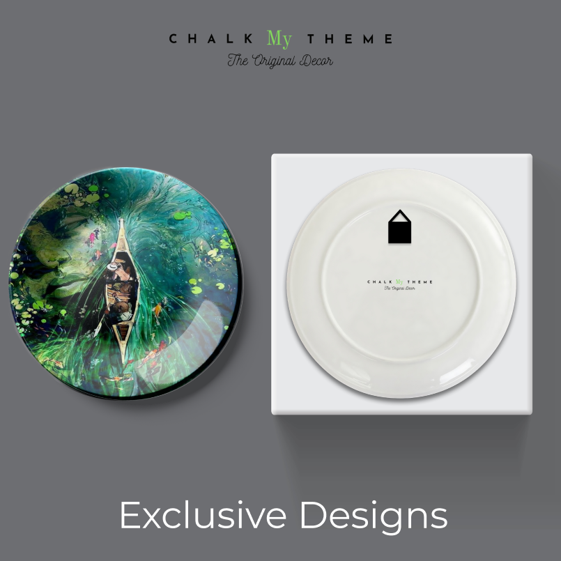 Tranquil wall plate featuring a kayak on the lake