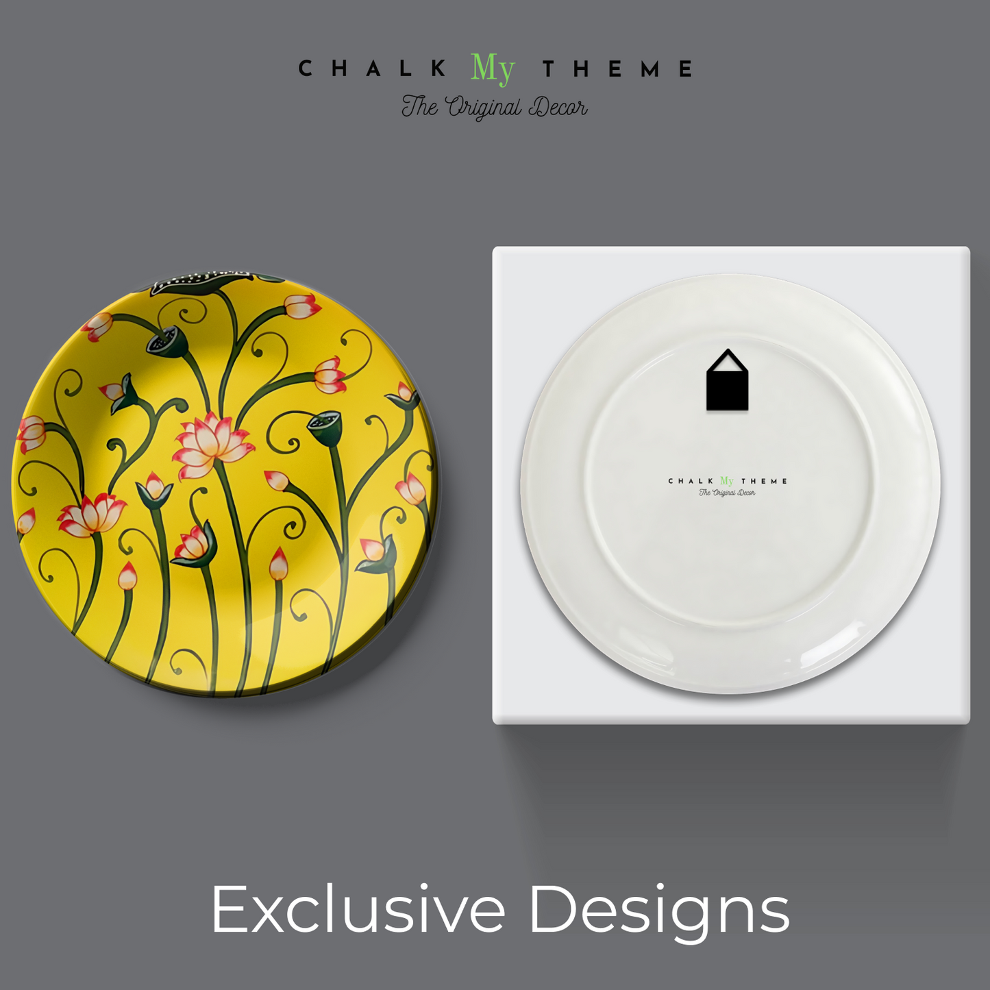 Pink Lotus Yellow Ceramic Wall Plate Home Décor