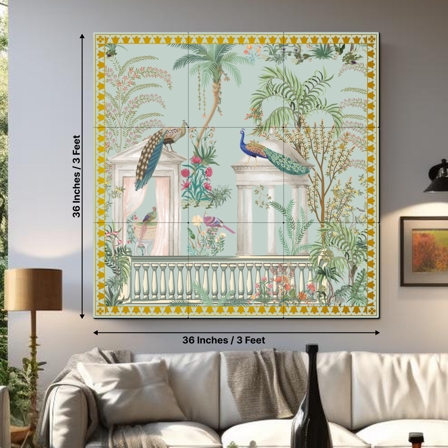 Peacock Royal Wood Print Wooden Wall Tiles Set