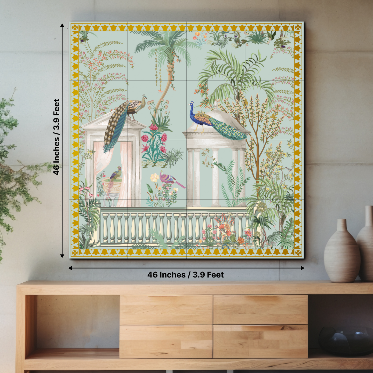 Peacock Royal Wood Print Wooden Wall Tiles Set