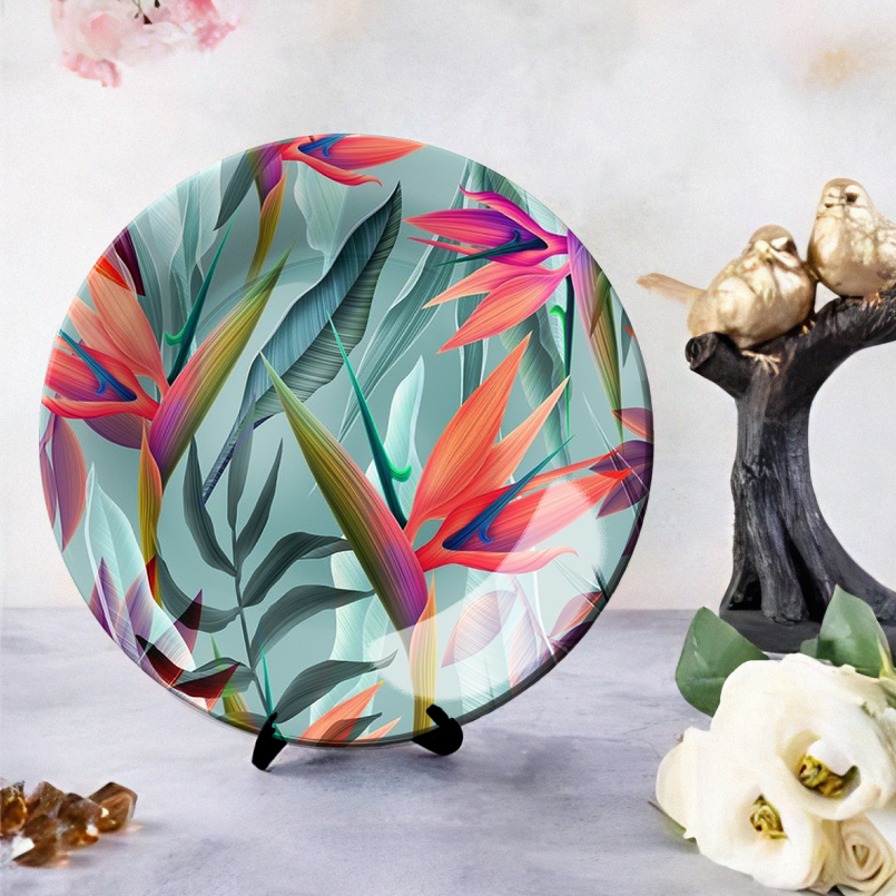 unique colorful tropical leaves home decor plates