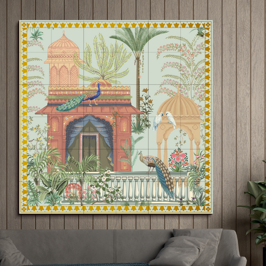 Traditional Garden With Dom Wood Print Wooden Wall Tiles Set