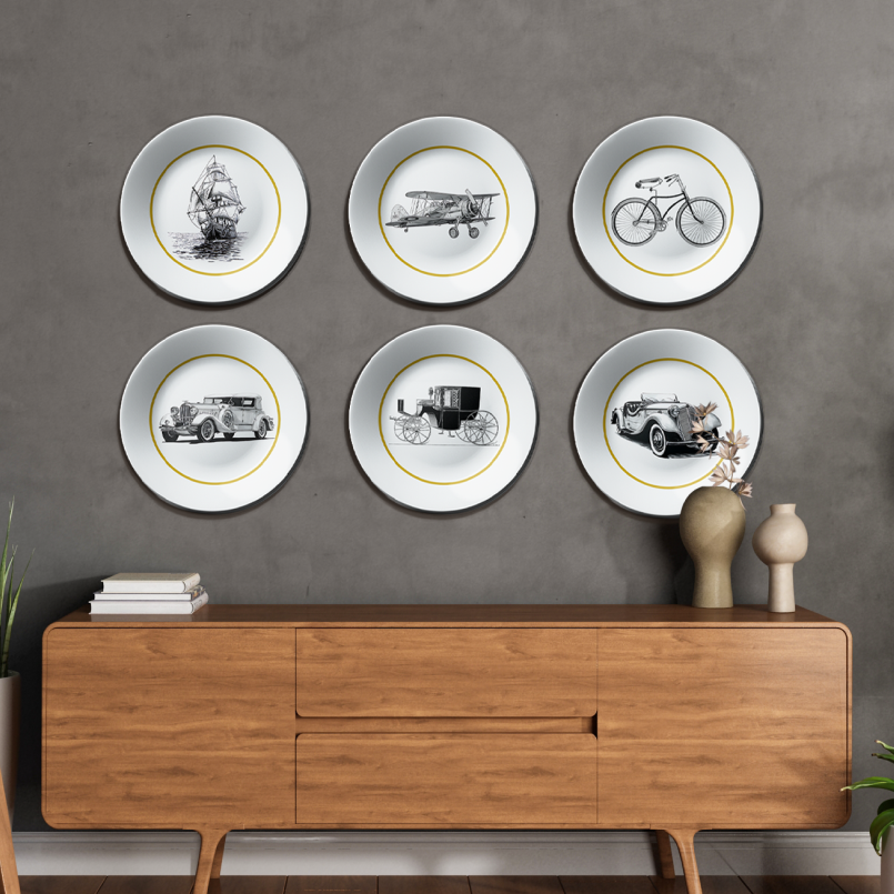 Vintage Transport-themed Wall Plates Set for home decor
