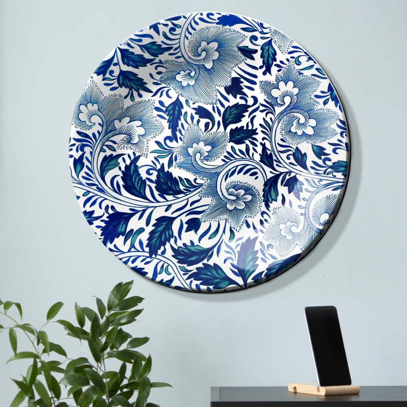 Blue and White Vintage Floral Art Luxury Wall Plate