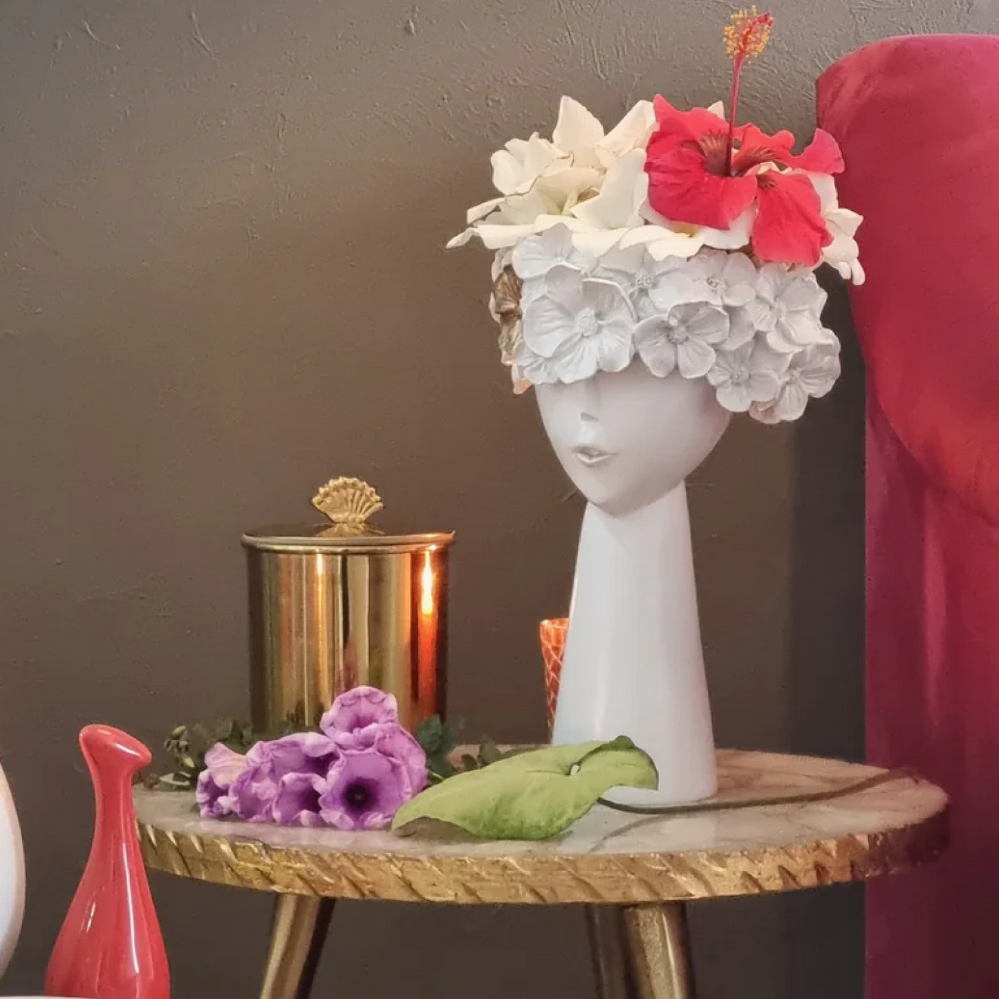 Long Neck Female Head Ceramic Planter For Home Décor