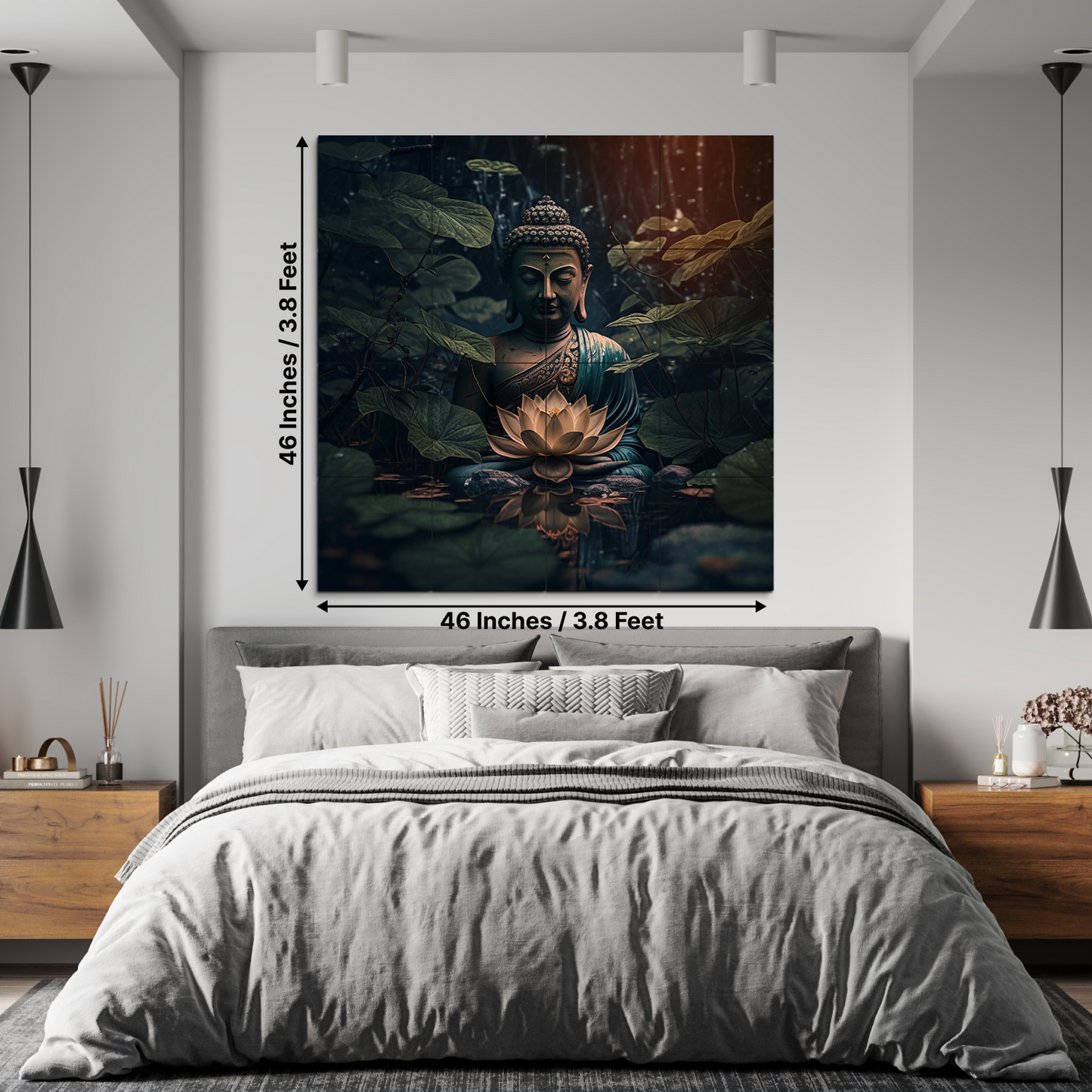 Buddha Meditating in Dark Wood Print Wooden Wall Tiles Set