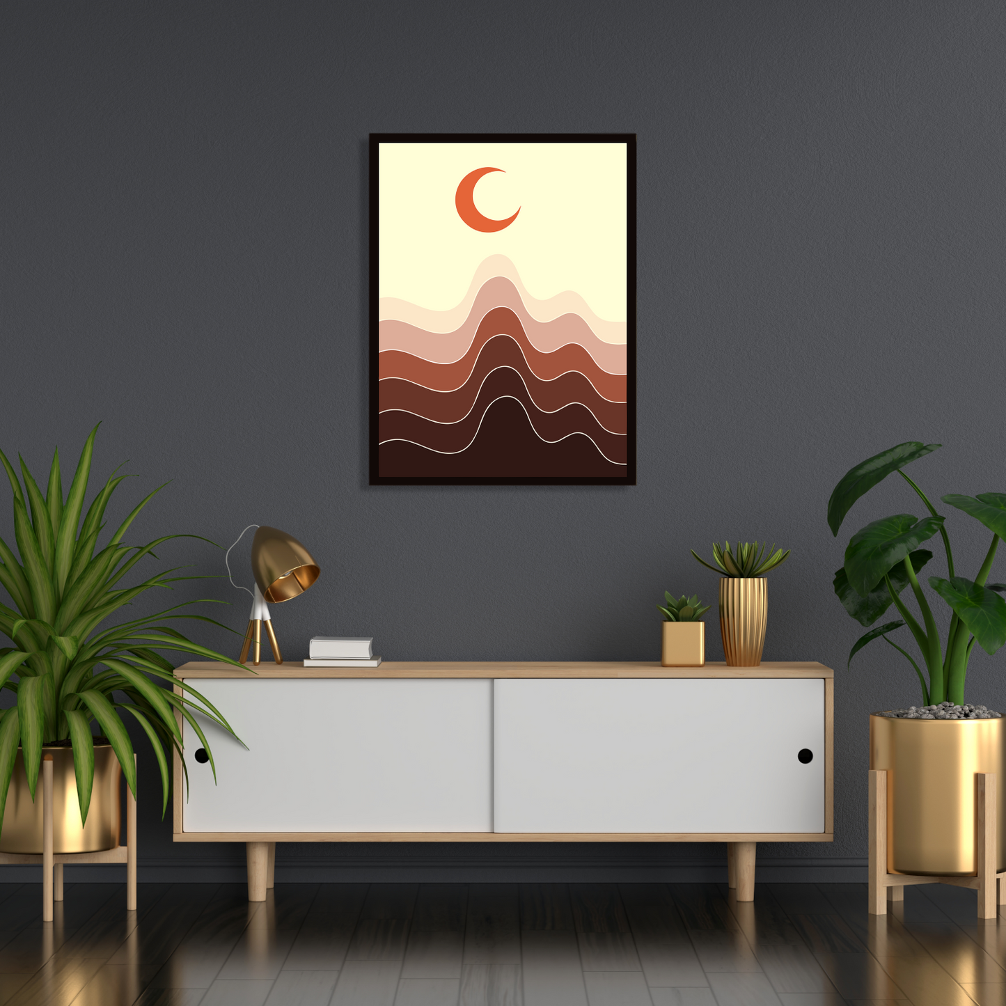 Crescent Moon Ombre Wood Print Wall Art