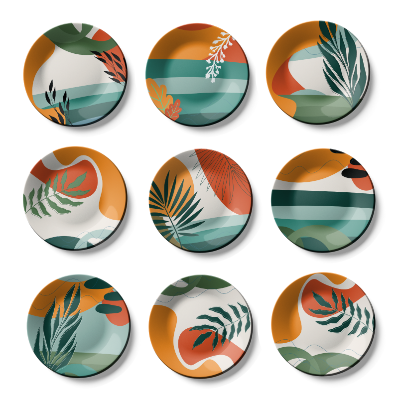 Set of 9 Colorful Boho Arts Wall Plates For Home Decor