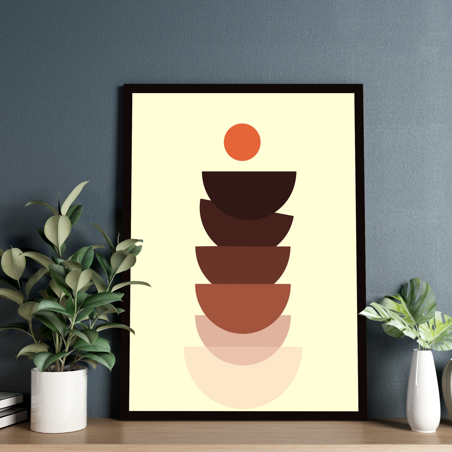 Stones Boho Beige Wood Print Wall Art