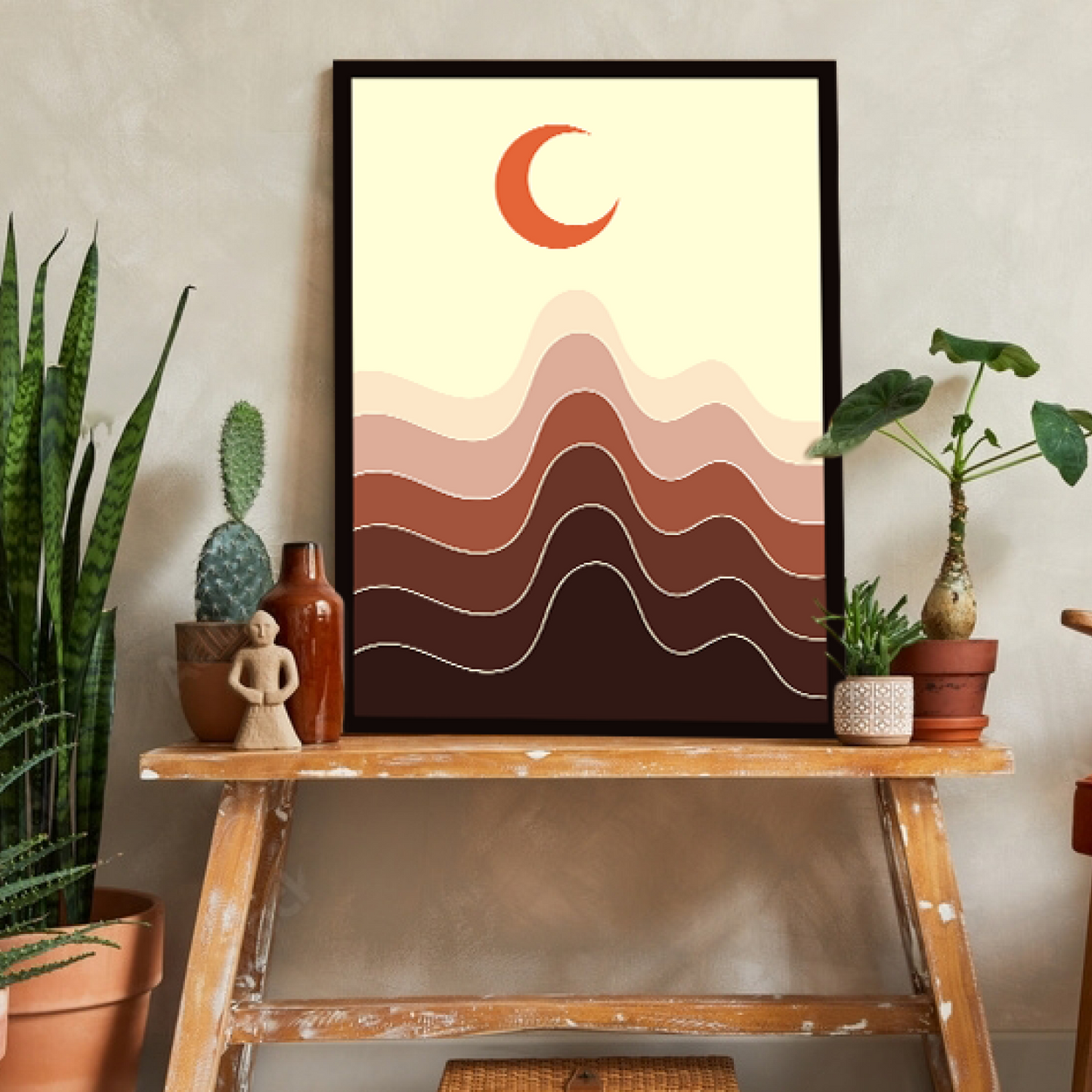 Crescent Moon Ombre Wood Print Wall Art