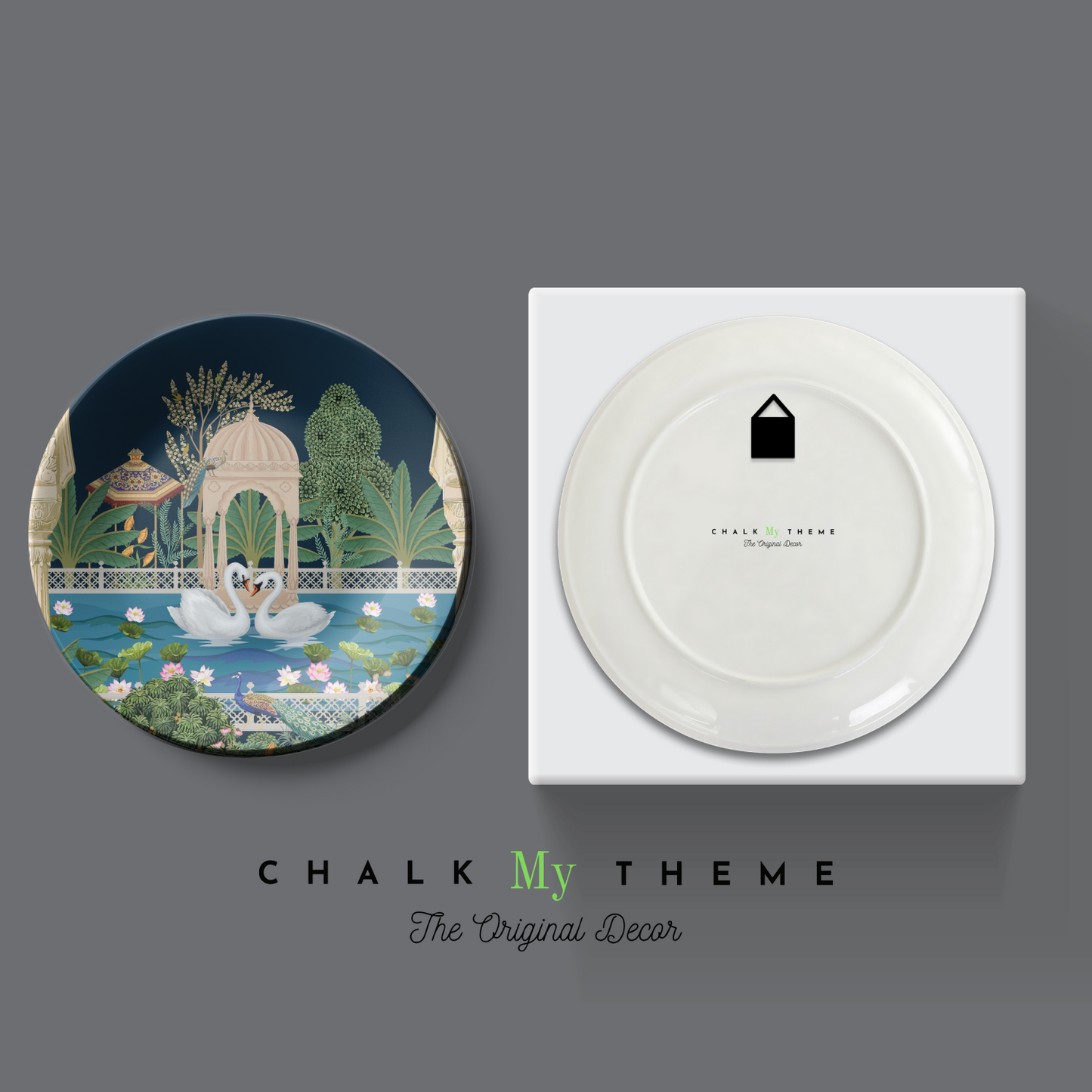 swan couple art on a wall plate