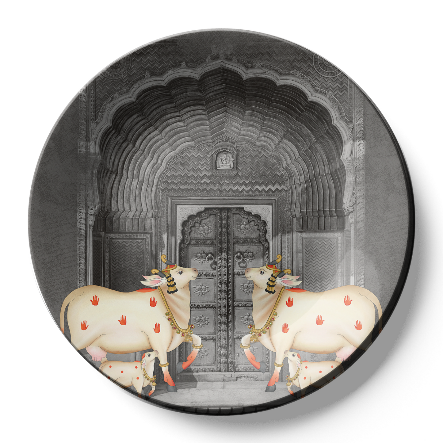 Cow and Calf Pichwai Ceramic Wall Plate Home Décor