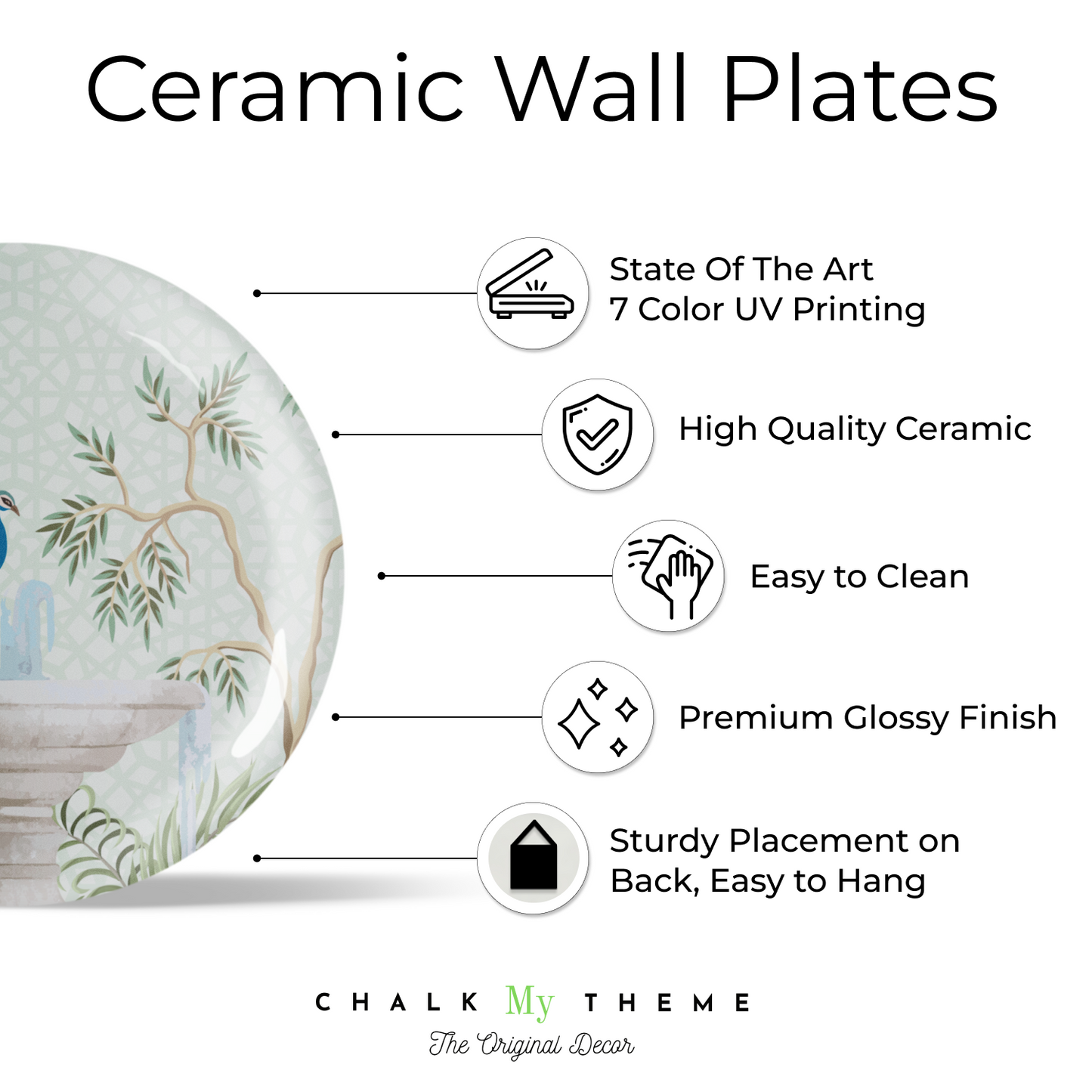 Peacock Sitting on Fountain Ceramic Wall Plate Home Décor