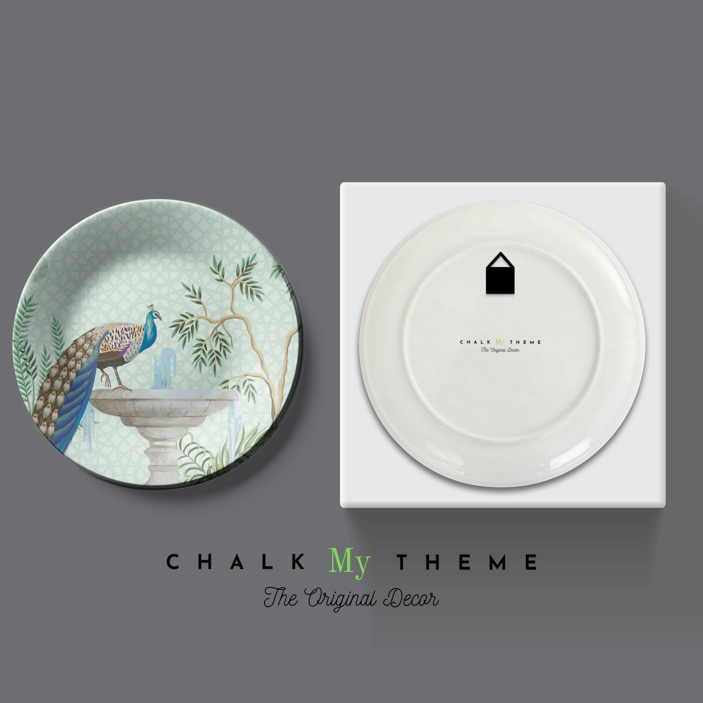 Peacock Sitting on Fountain Ceramic Wall Plate Home Décor