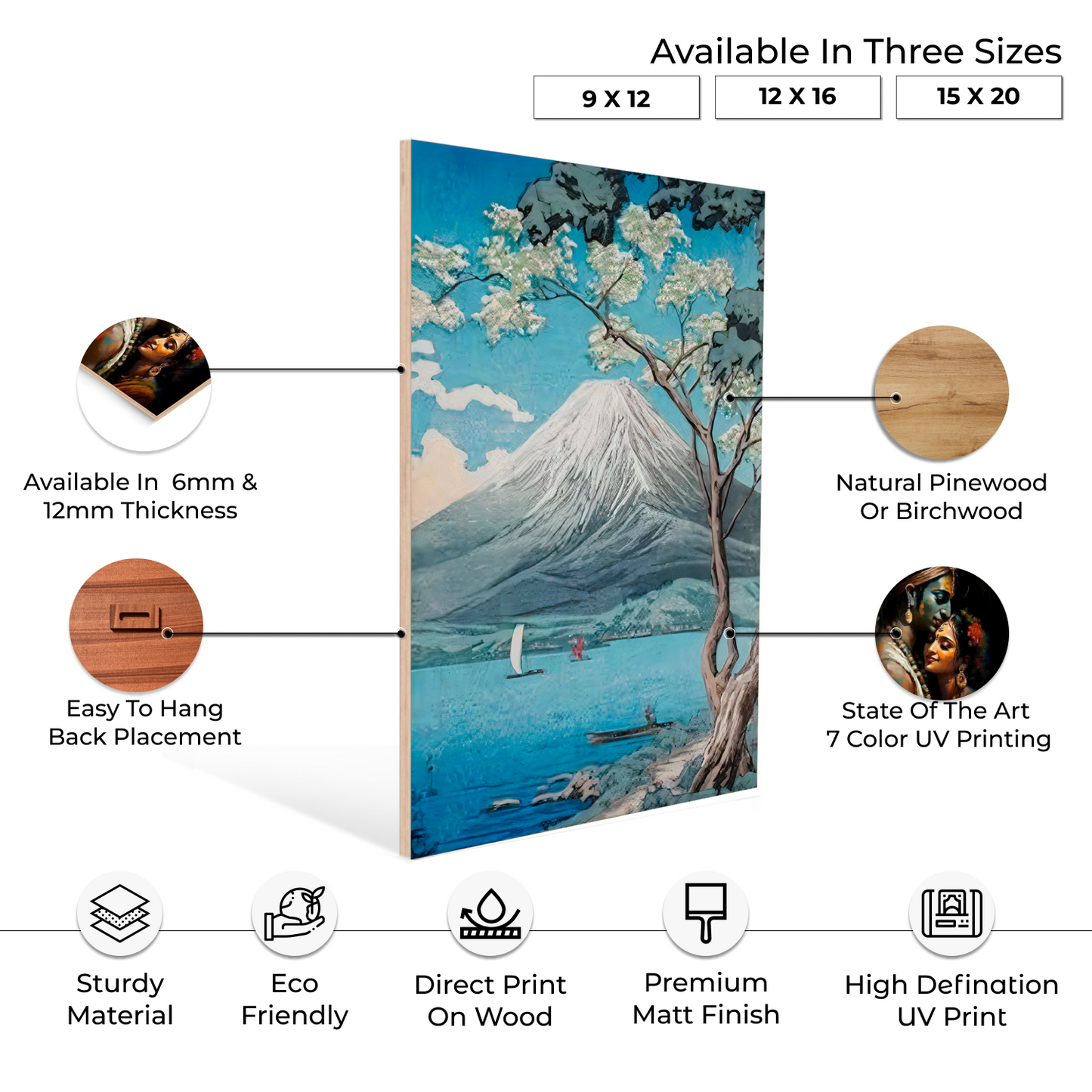 Nature Landscape Blue Wood Print Wall Art Set of 3