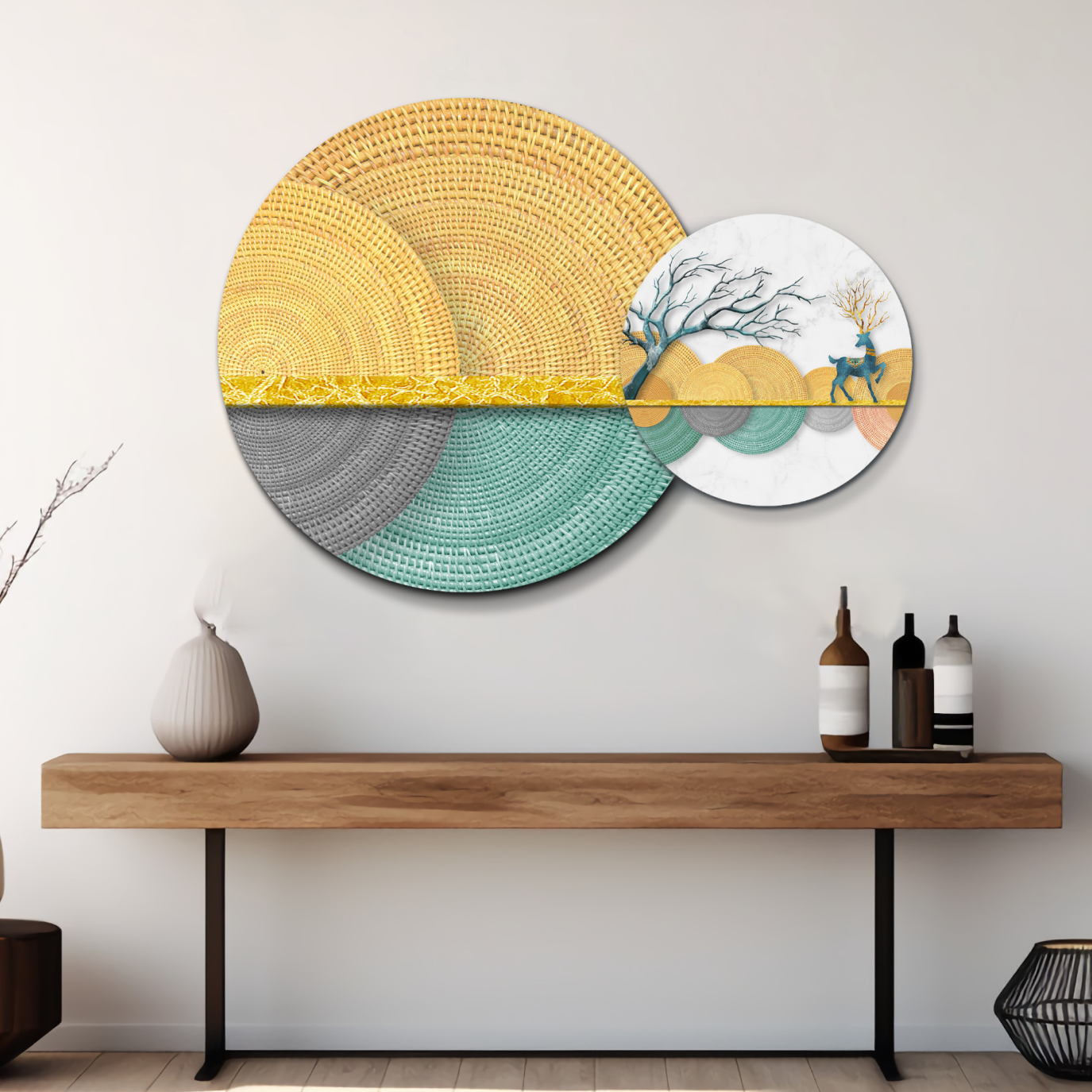 Abstract Deer Round Wood Print Wall Art