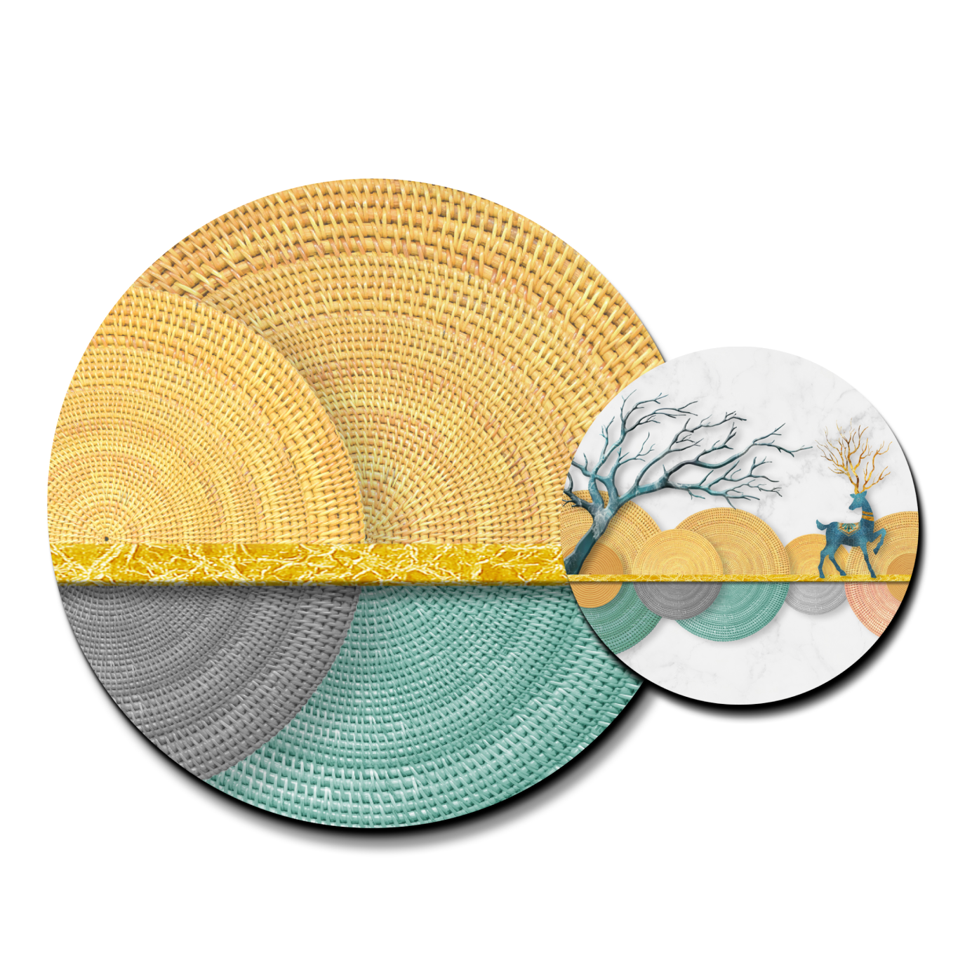 Abstract Deer Round Wood Print Wall Art