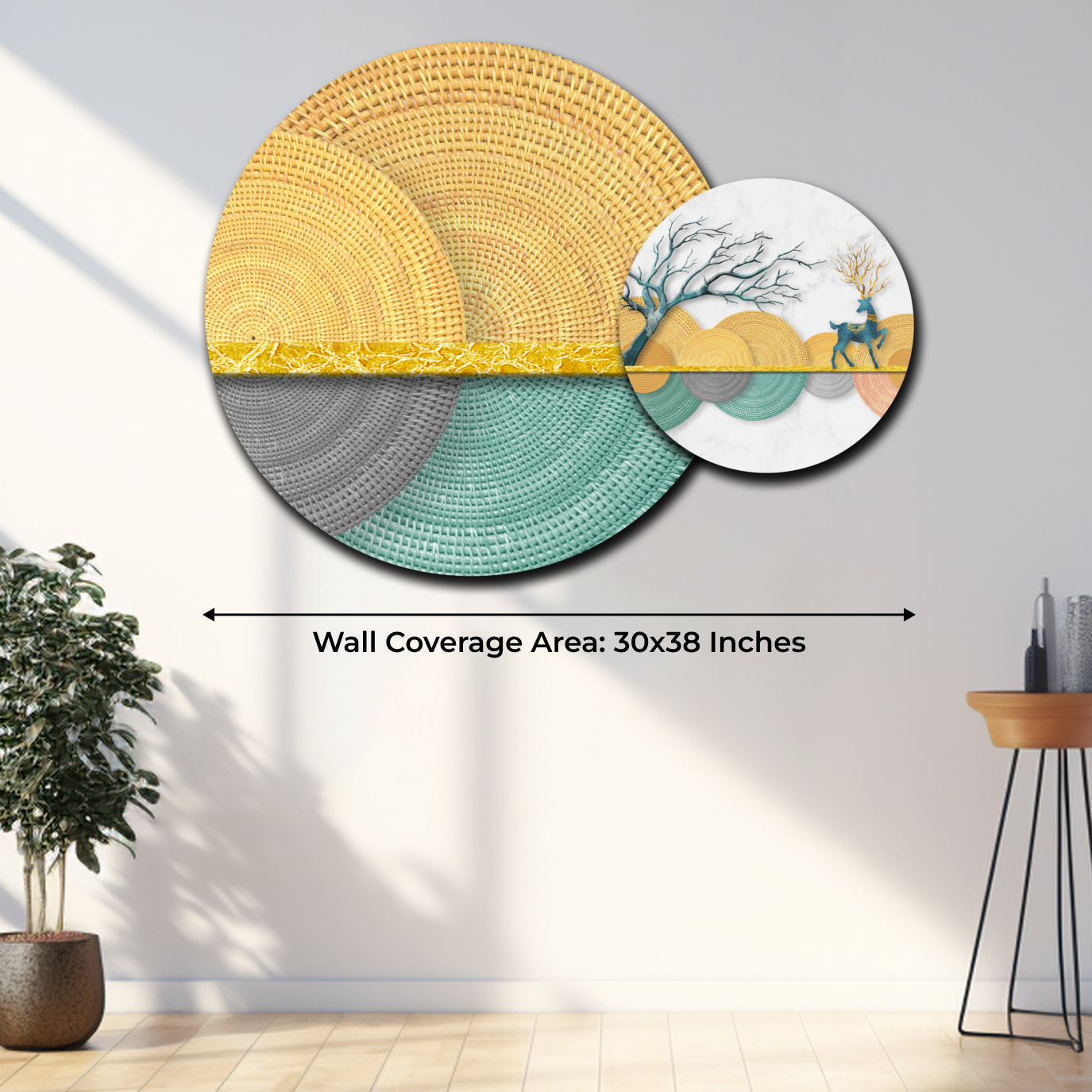 Abstract Deer Round Wood Print Wall Art