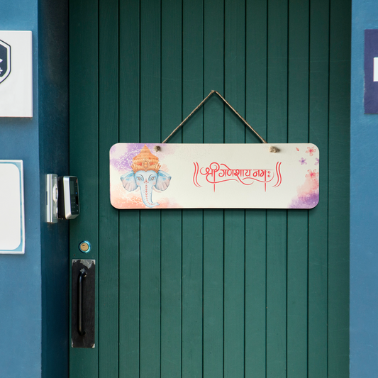 Shri Ganeshaya Namah Wood Print Colorful Wall or Door Hanging