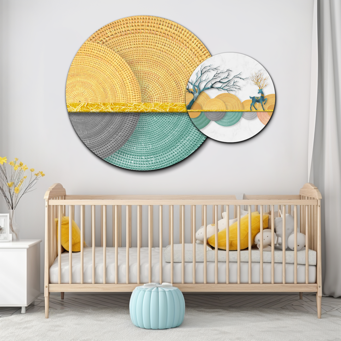Abstract Deer Round Wood Print Wall Art